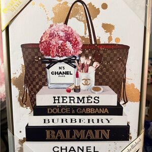 Beautiful Canvas Art with Brown Tote and Pink Flowers